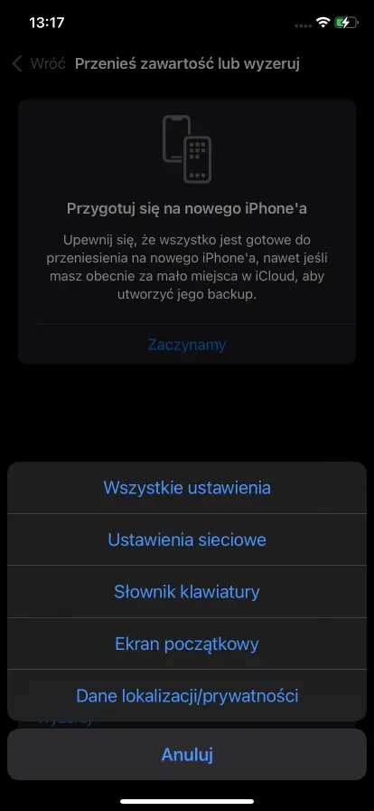 Reset ustawień na iPhone